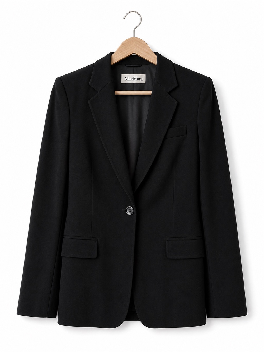 Max Mara Black Wool One Button Blazer Size 4 Tailored Classic Career Jacket